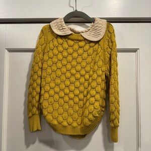 Toddler Girl Mustard‎ Yellow Sweater with Cream Collar 5T Cottagecore